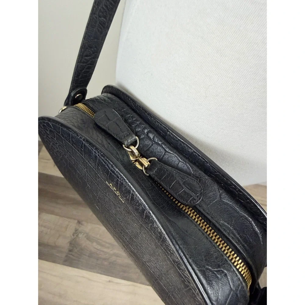 A.P.C. Demi-Lune Bag Black Croc Embossed Leather Half Moon Crossbody OS
